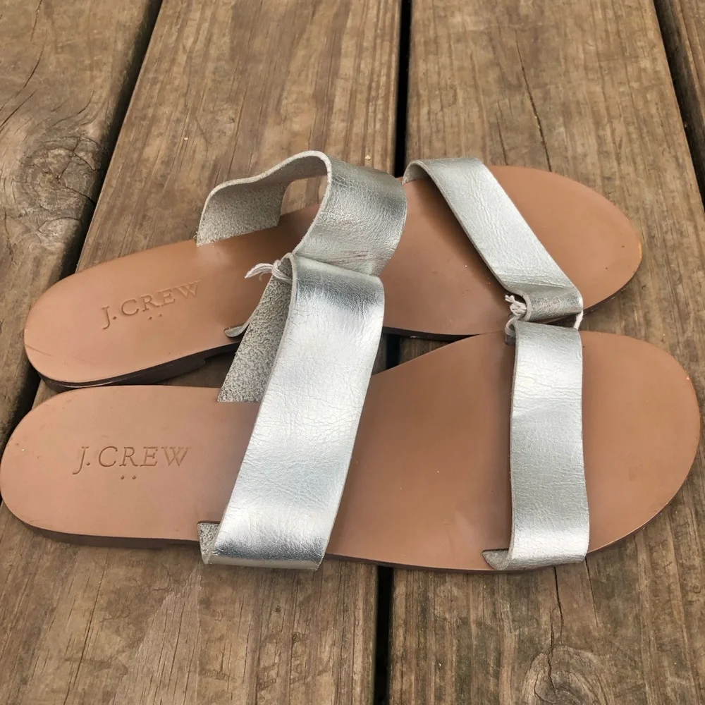 J.Crew Silver Slide Sandals. Size 8. - Picture 2 of 7